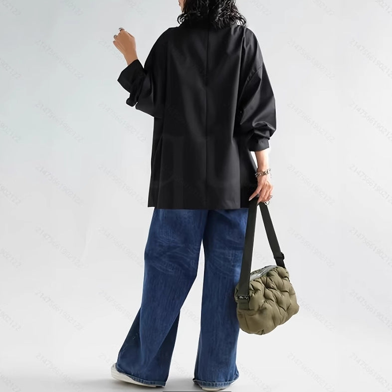 New Dark High Cascading Collar Long Sleeve Shirt