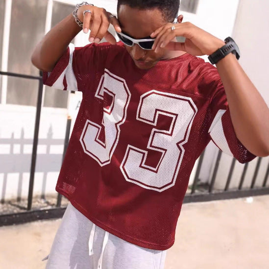 Summer Men's Mesh Sports Jersey T-shirt Round Neck Loose Fashion Street Wear Hip Hop Style Short Sleeve