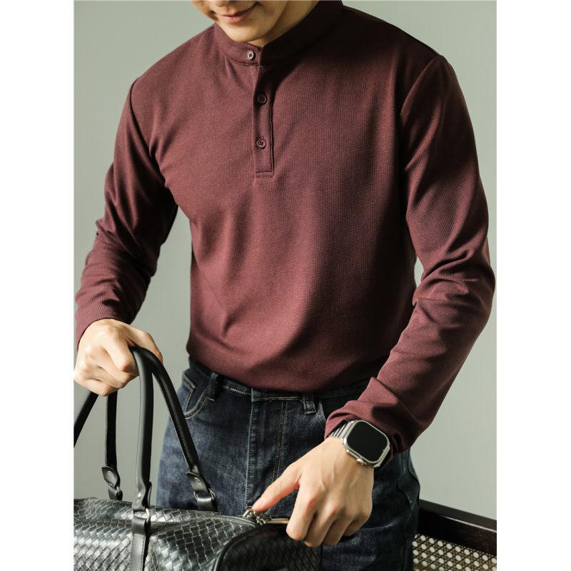 Long Sleeve Polo Shirt Simple Solid Color Fitness Men's Base
