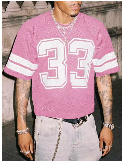 Summer Men's Mesh Sports Jersey T-shirt Round Neck Loose Fashion Street Wear Hip Hop Style Short Sleeve