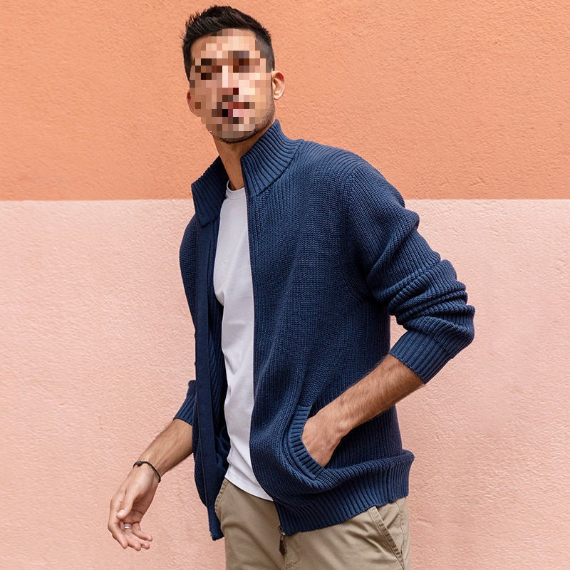 Men's Half-high Collar Cardigan Sweaters Slim Jacket