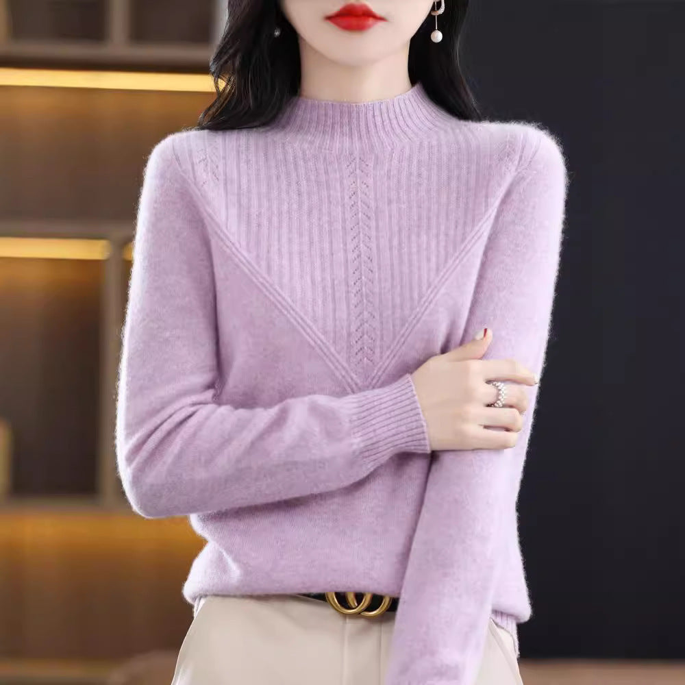 Front Line Ready-made Garments Woolen Half Turtleneck Hollow-out Sweater Bottoming Shirt Top
