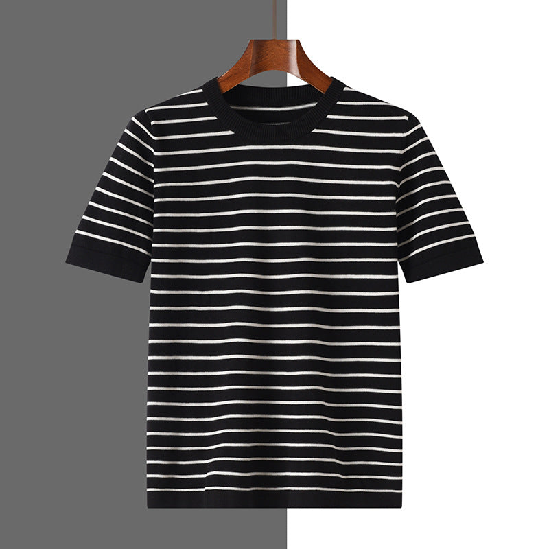 New Striped Round Neck Breathable Men's Short Sleeve
