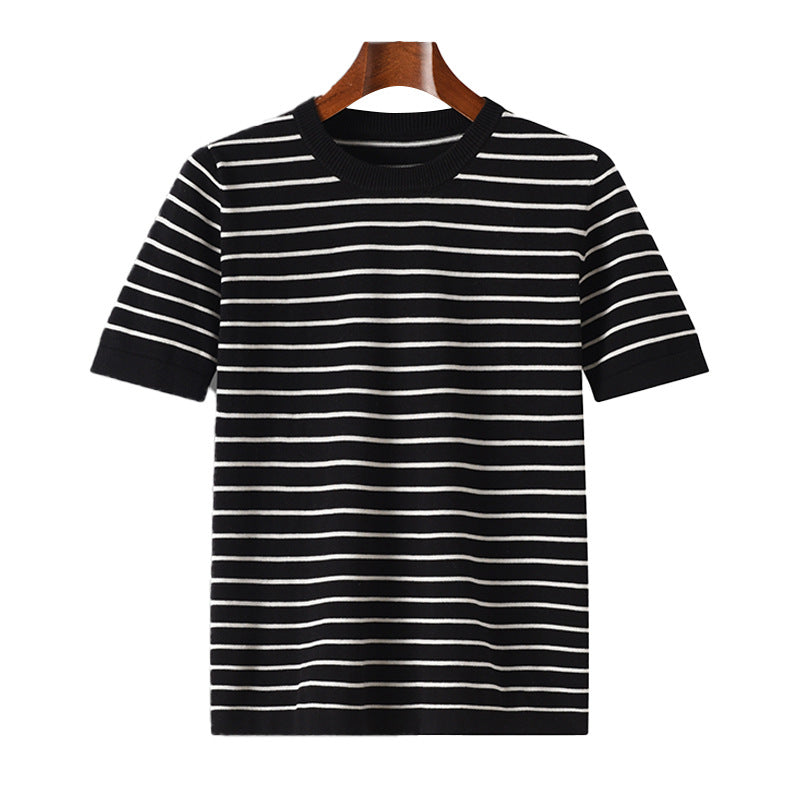 New Striped Round Neck Breathable Men's Short Sleeve