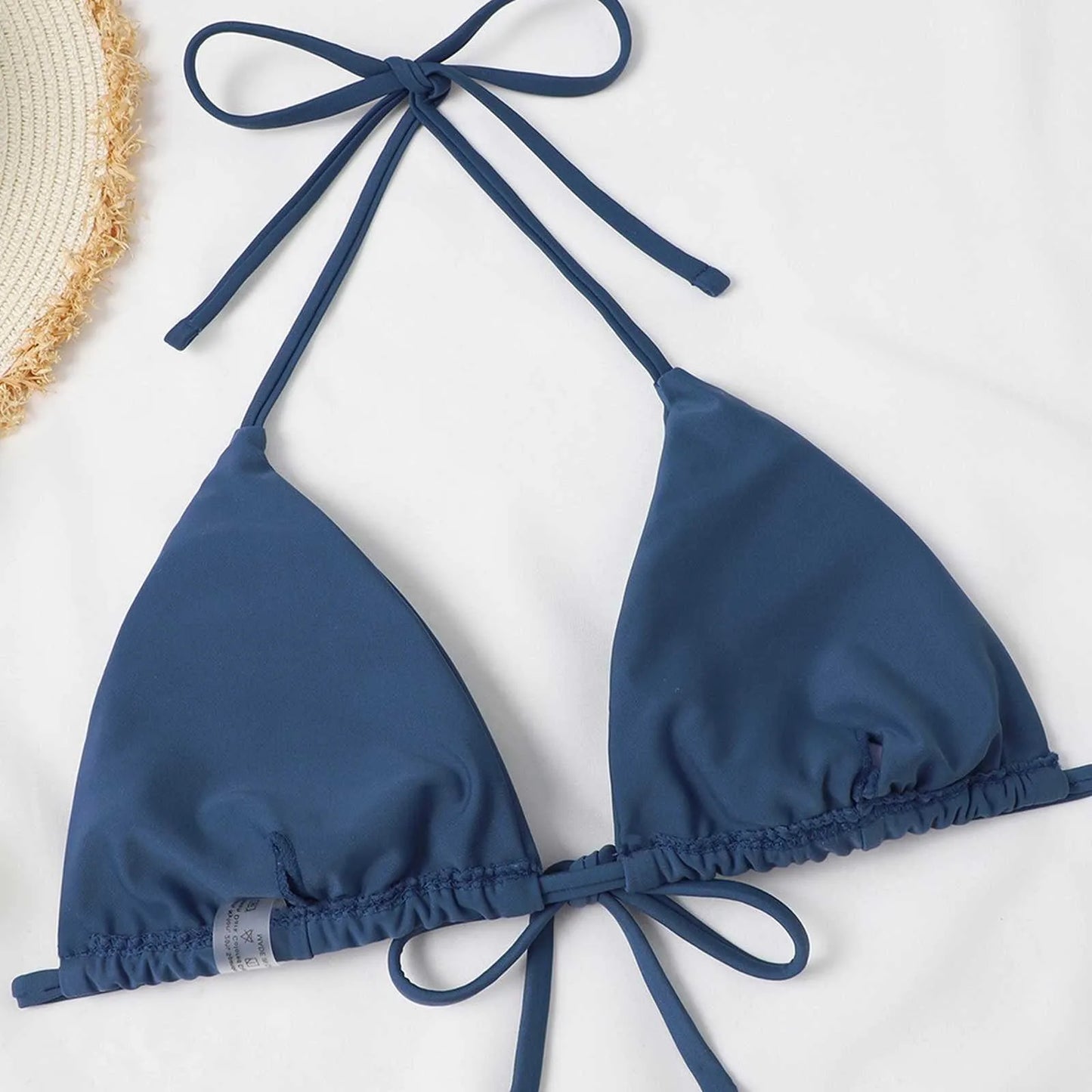 Swimwear Bikinis 2024 Woman Wimsuit Smog Blue Belt Chest Pad Without Steel Support Sexy Tie Split Backless Swimsuit