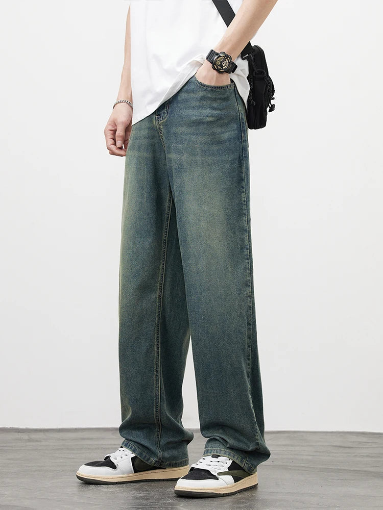 New Men's Straight Vintage Jeans Soft Lyocell Casual Trousers Personality High Quality Male Korean Fashion Baggy Denim Pants
