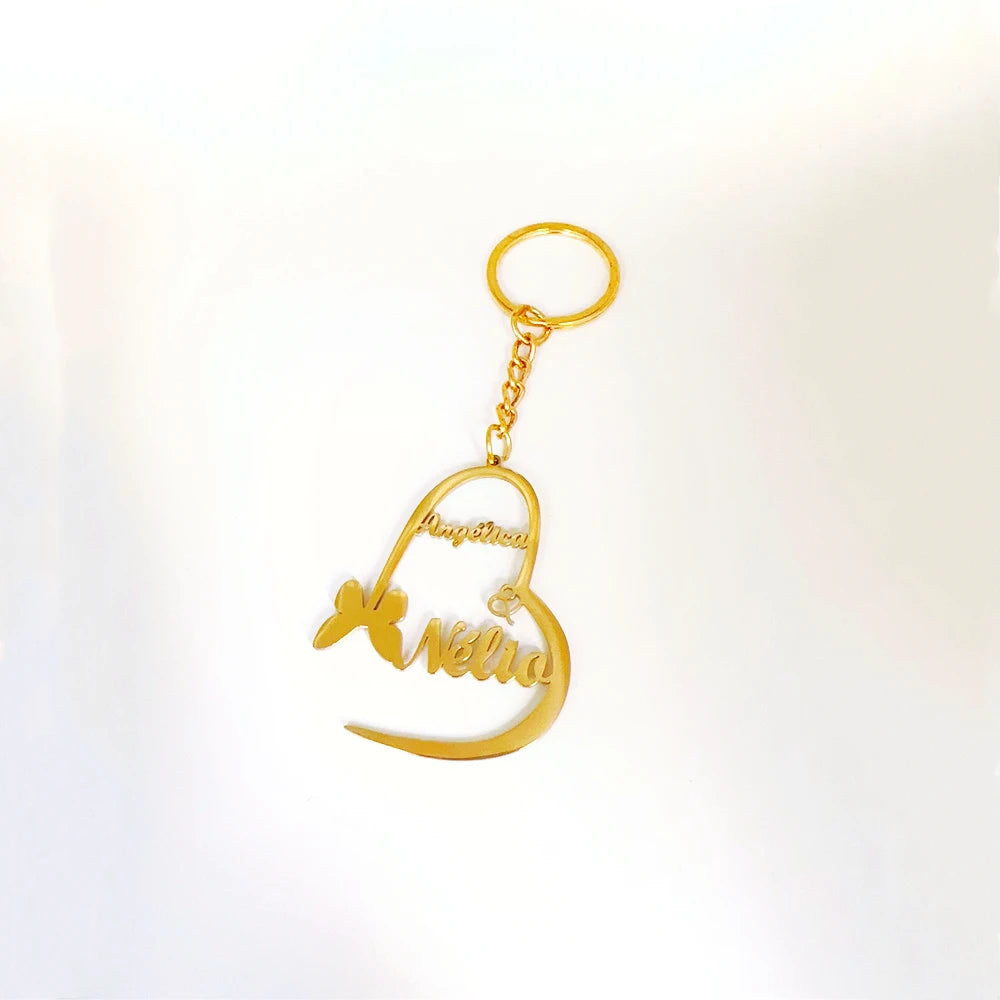 Personalized 1-5 Names Keychains for Men Women Stainless Steel Customized Heart Keyring Jewelry Father's Day Gifts