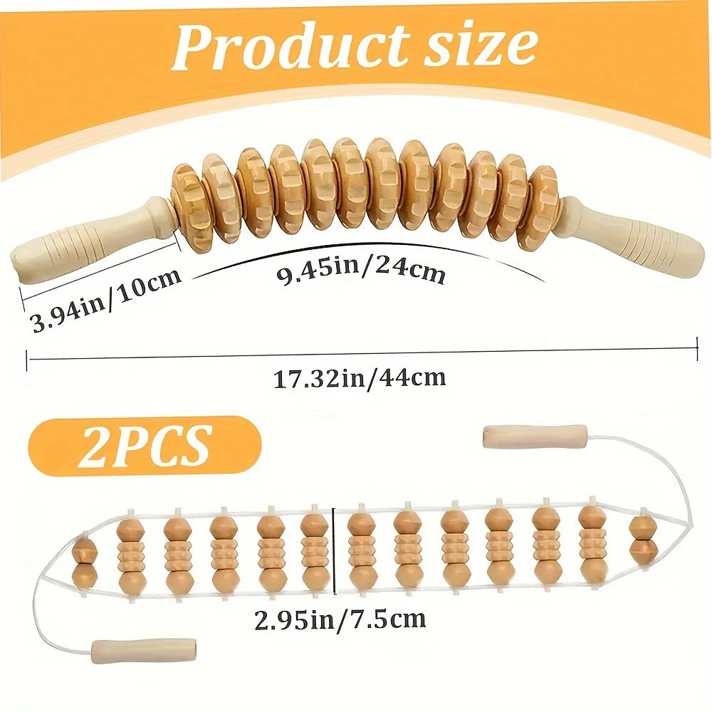 Wooden Massage Roller and Wood Back Massage Roller Rope,12 Rollers and 360° Turn Smoothly Curved Muscle Roller for Body Shaping
