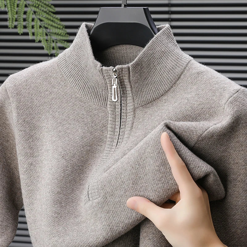 New Sweatwear Mens Turtlenecks Sweaters Knit Pullovers Solid Color Long Sleeved Sweater Male Oversize Zipper Basic Coats Jumper