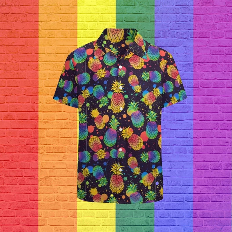 Rainbow 3d Print Shirts Men Fashion Hawaiian Shirt Short Sleeve Harajuku Beach Lapel Buttons Blouse Men's Clothing Camisa