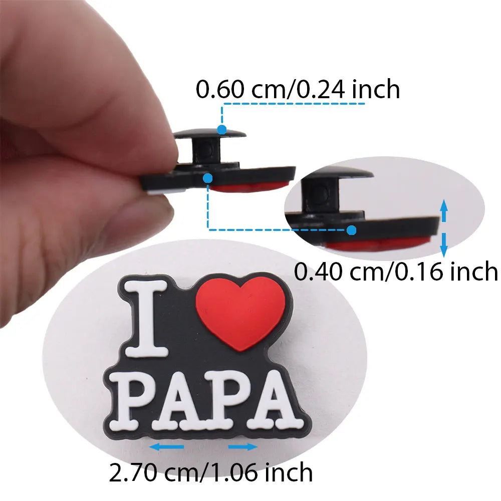 1-34PCS Cartoon Papa Happy Father's Day Best Dad Heart PVC Shoes Charms Accessories Buckle Clog Decorations DIY Bracelet