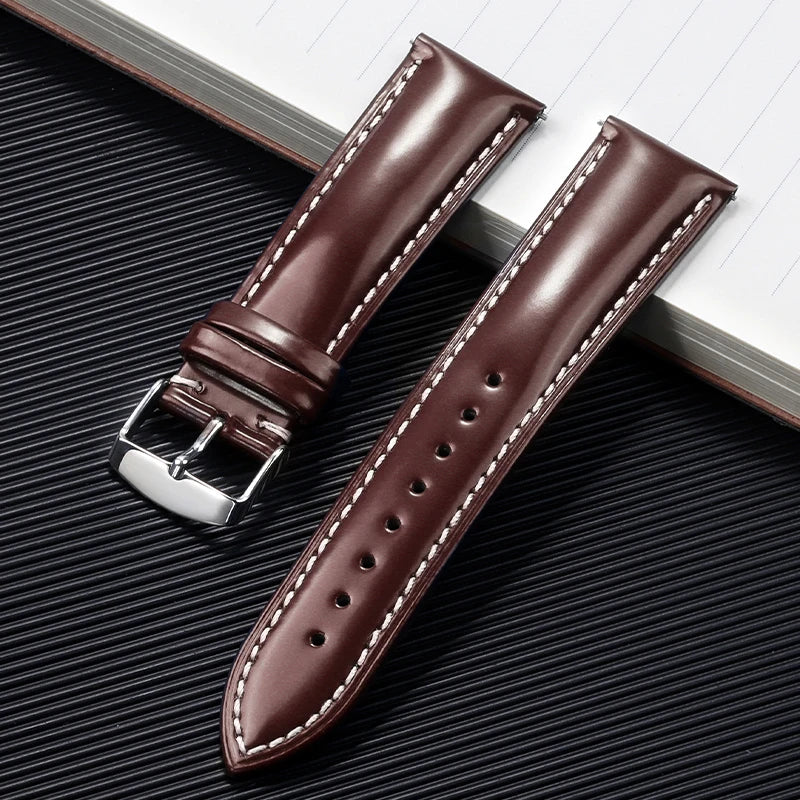 Glossy Cowhide Strap for Omega for Seiko Brown Black Green Watch Band 20mm 22mm Genuine Cordovan Wristband Men's Accessories