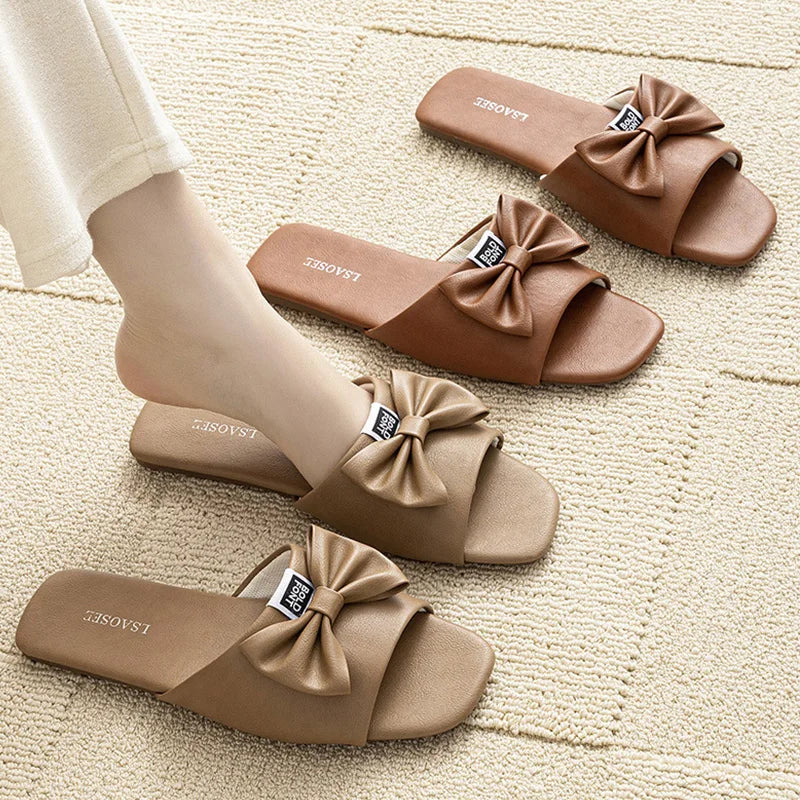 Leather Slippers Women Wear Office Slippers in Spring and Summer, Ladies Indoor Home Non-slip Tendon Bottom.