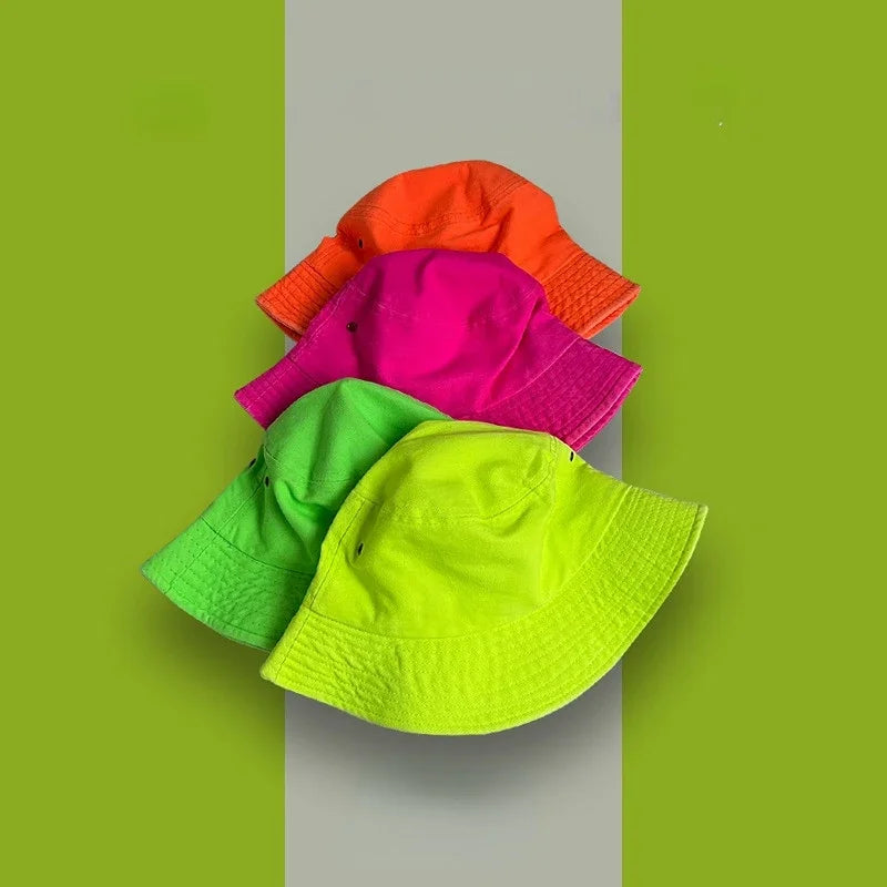 Fluorescent Bucket Hat Women Spring and Summer Fashion Green Sunscreen Shade Street Wash Basin Hat All-match Men's Caps Panama