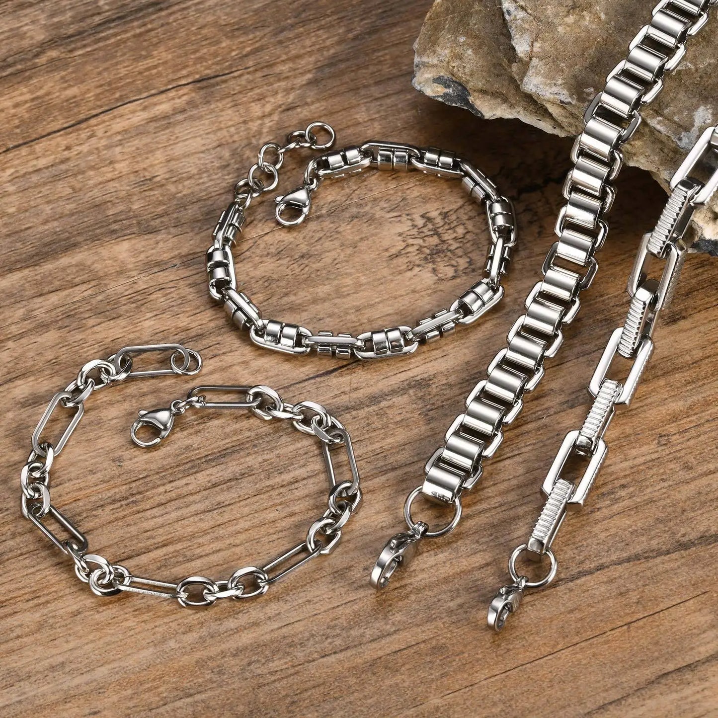 New Stainless Steel Bracelets for Men Boys,Anti Allergy Chain Links Wristband,Hip Hop Trendy Jewelry Gifts to Father BBF