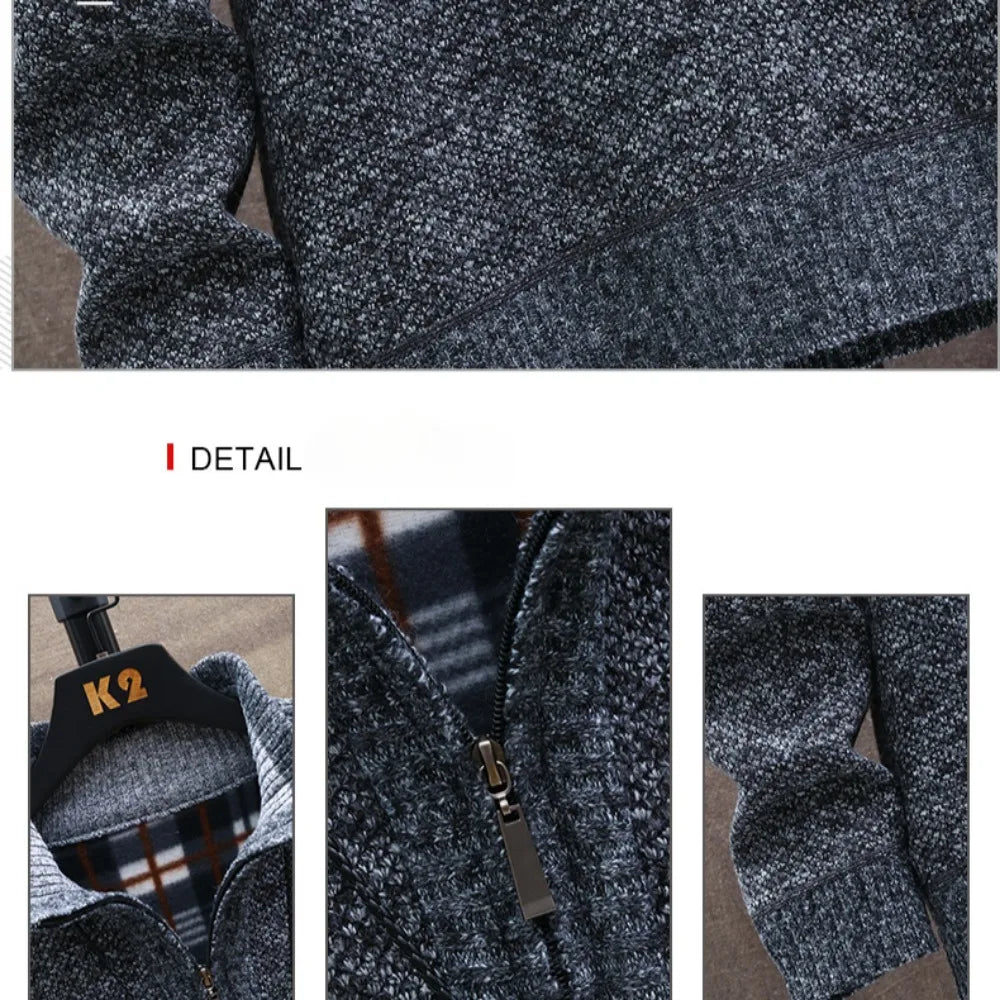 New Fleece Men's Large Size Half Turtleneck Sweater Men's Zipper Knit Sweater Slim Fit Casual Pullover Fall Winter Men