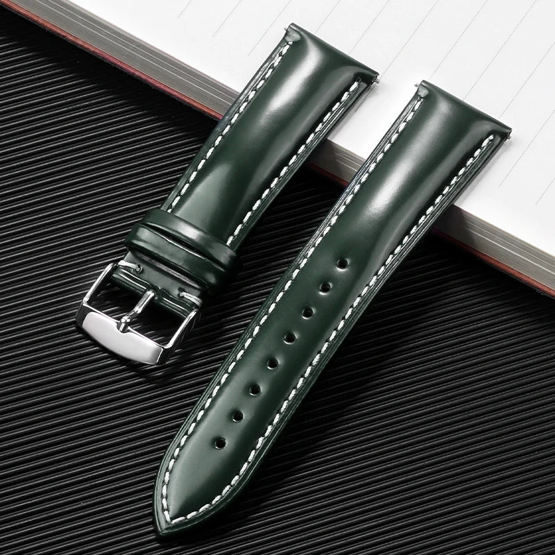 Glossy Cowhide Strap for Omega for Seiko Brown Black Green Watch Band 20mm 22mm Genuine Cordovan Wristband Men's Accessories
