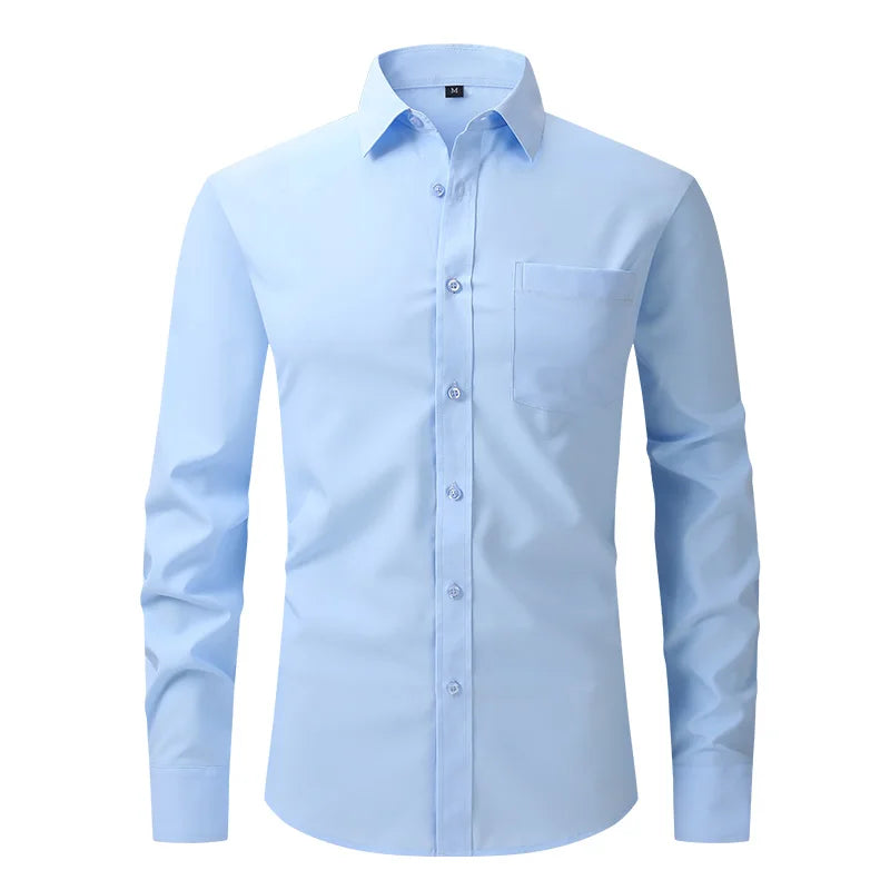 All Around Stretch Men's Shirt Business Casual Long-sleeved Shirt's Professional Formal Anti-wrinkle Solid Color Men's Clothing