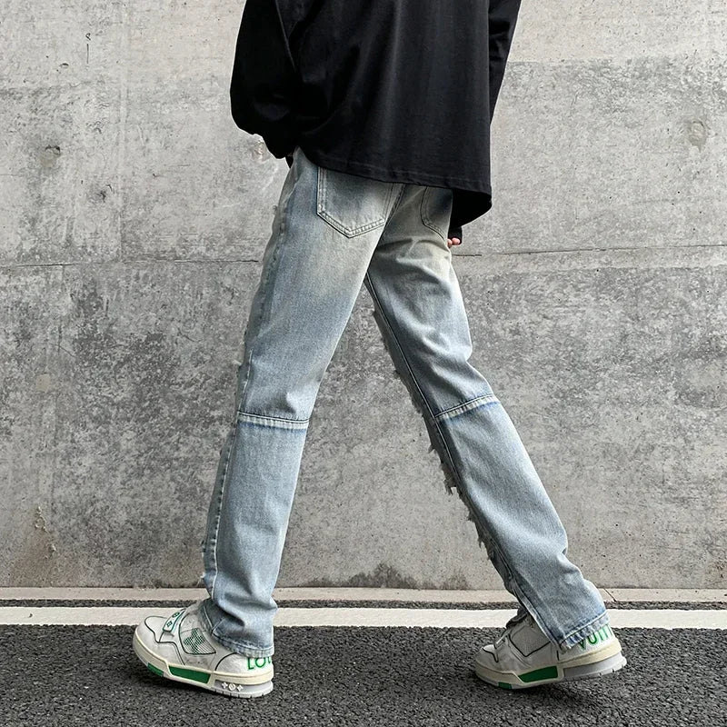 Men Summer Big Ripped Tassel Fashion Jeans Male Breathable Streetwear Baggy Hip Hop Distressed Denim Pants Y2k Goth Trouser