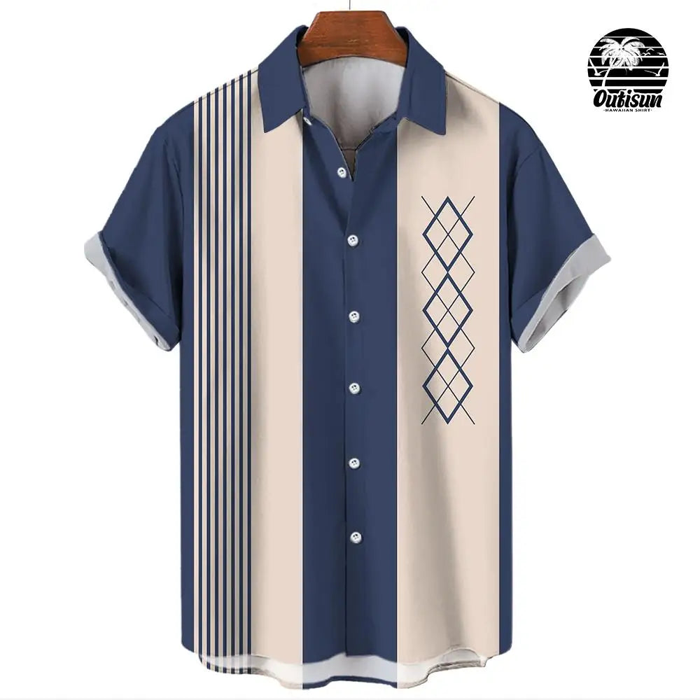 New Hawaiian Shirts for Men Casual Button Down Short Sleeve Unisex Striped 3D Print Summer Beach European Size S to 5XL
