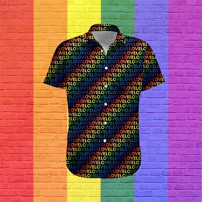 Rainbow 3d Print Shirts Men Fashion Hawaiian Shirt Short Sleeve Harajuku Beach Lapel Buttons Blouse Men's Clothing Camisa
