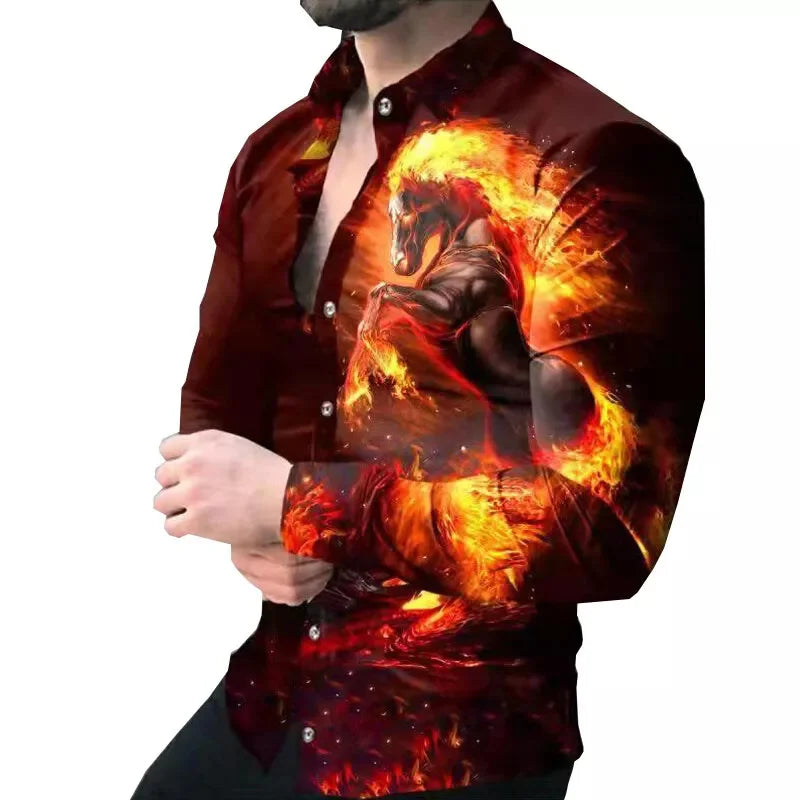 Long sleeved men's Hawaiian shirt beach social 2024 lining high-end men's shirt 3D printed shirt black and white opposition clas