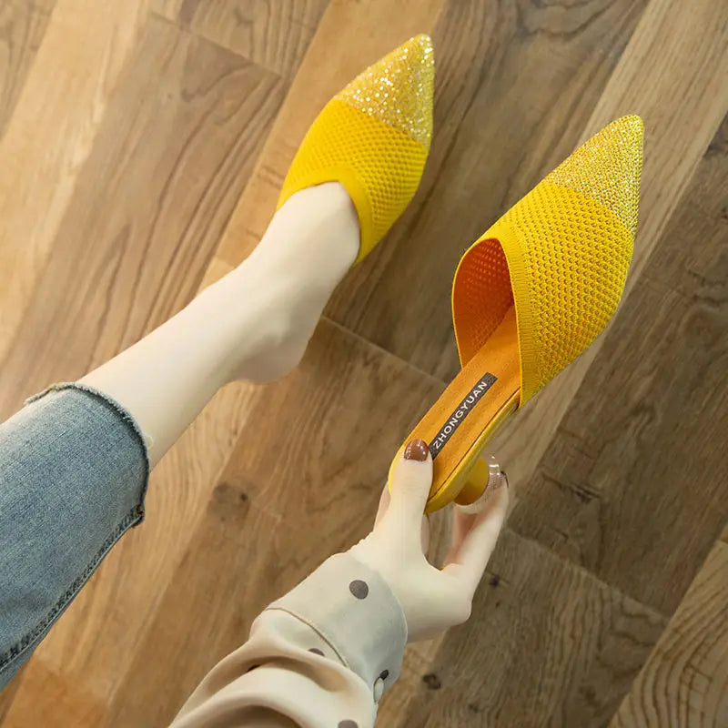 Elegant Medium Heel Women's Mules Shoes Women Designer Rhinestone Luxury Party Slippers Summer New 2024 Sandals Fashion Slipper