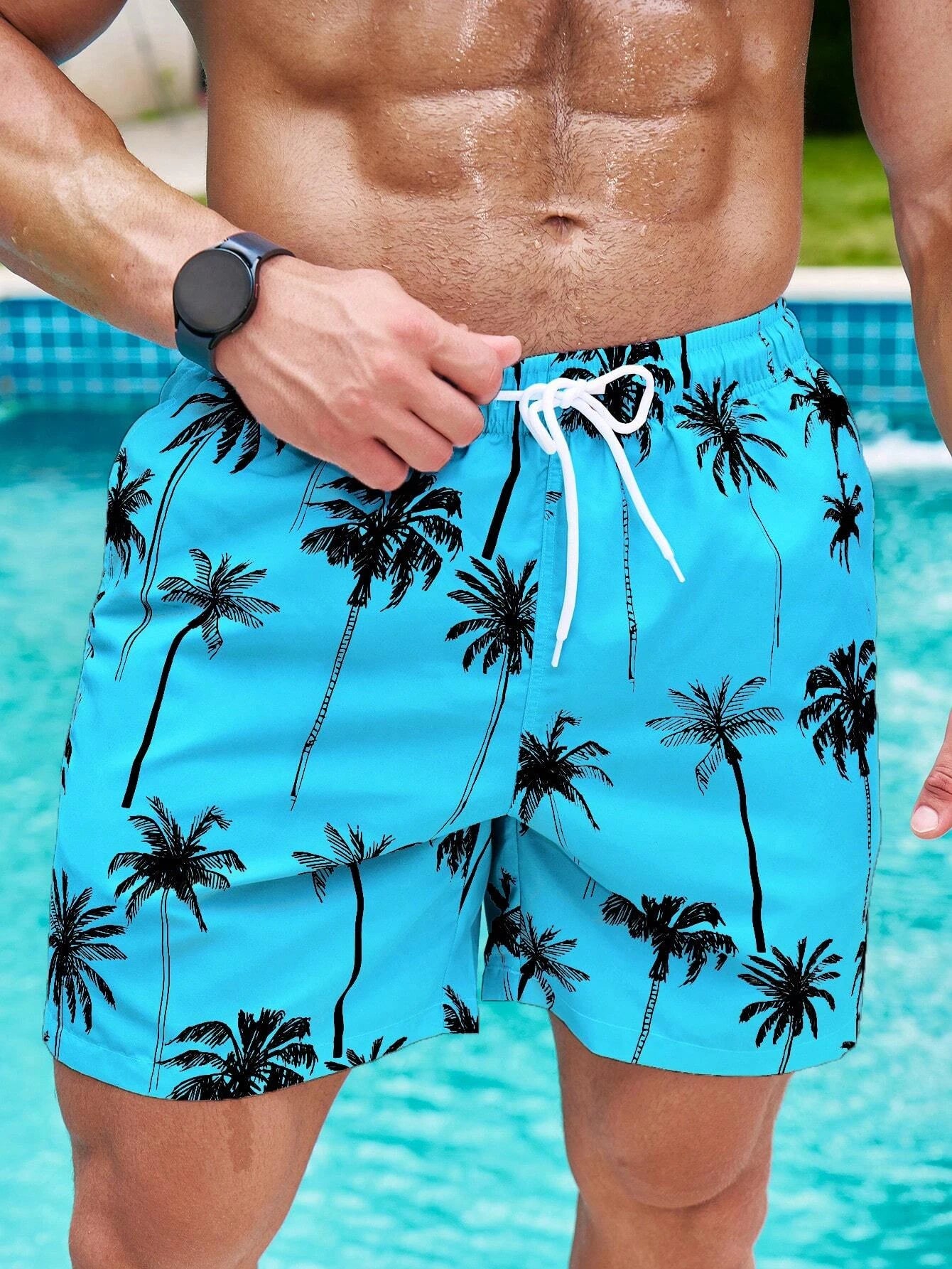 New Coconut Tree Graphic Print Men Shorts Hawaii Pool Board Shorts Beach Vacation Quick-drying Boys Pants Summer Casual Clothing