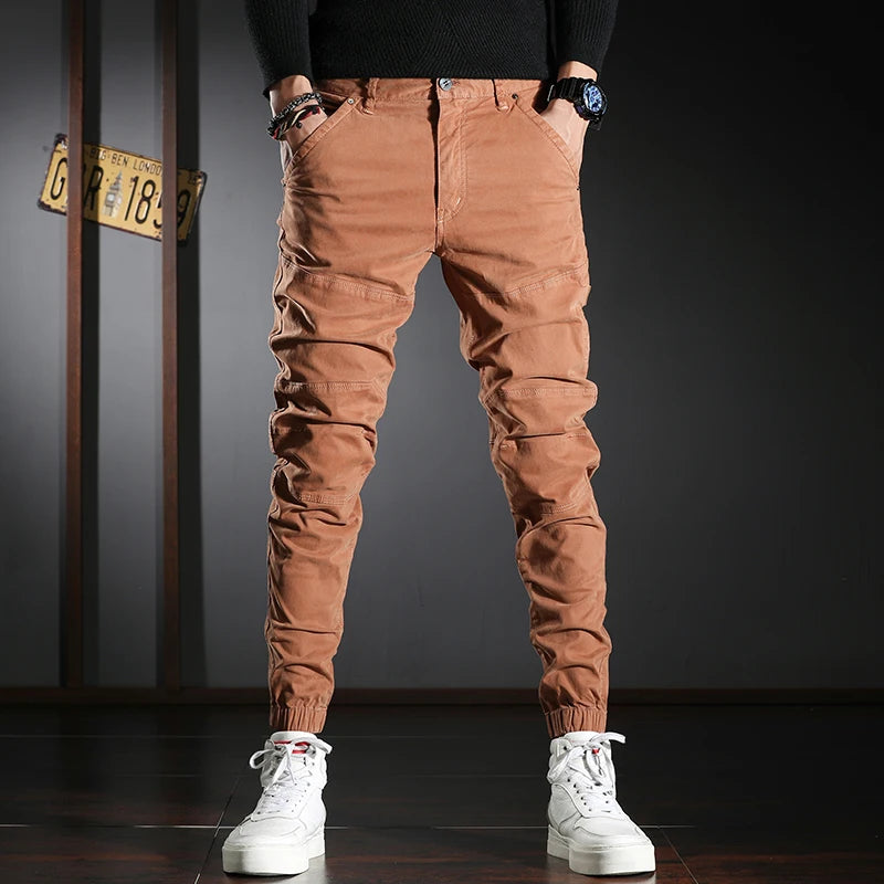 Streetwear Fashion Men Jeans Elastic Stretch Slim Fit Spliced Designer Casual Cargo Pants Hombre Hip Hop Joggers Men Overalls