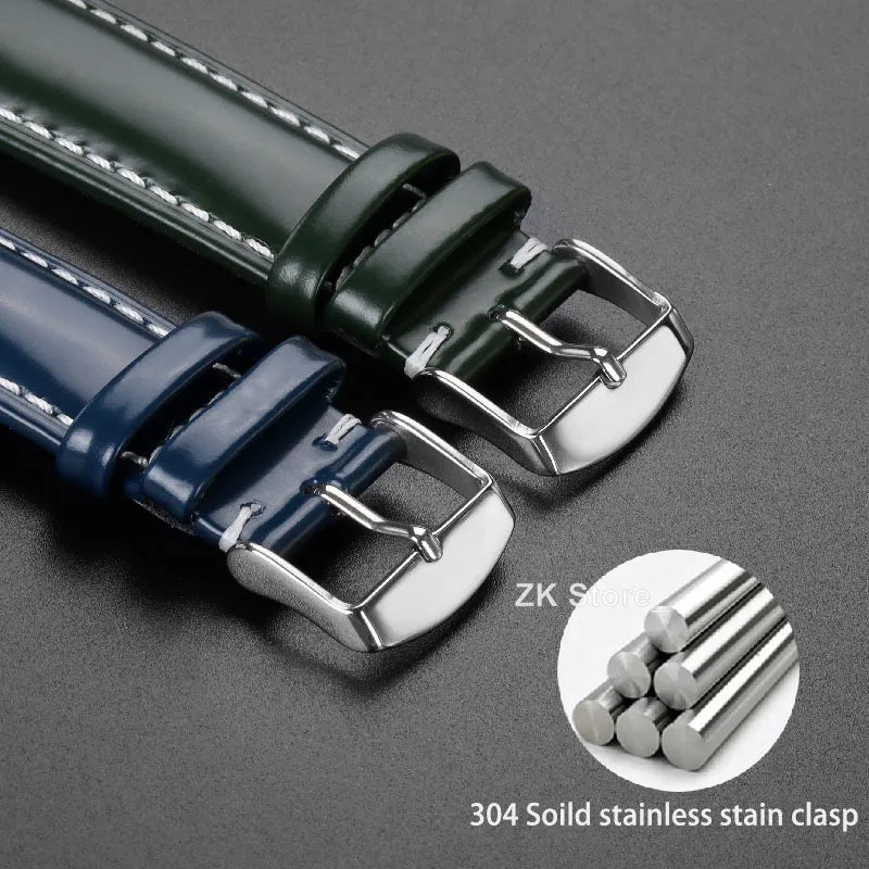 Glossy Cowhide Strap for Omega for Seiko Brown Black Green Watch Band 20mm 22mm Genuine Cordovan Wristband Men's Accessories