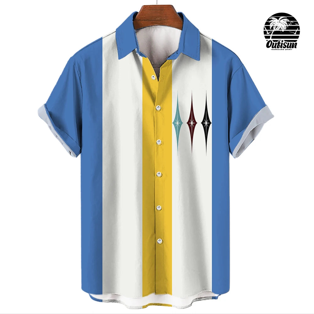 New Hawaiian Shirts for Men Casual Button Down Short Sleeve Unisex Striped 3D Print Summer Beach European Size S to 5XL