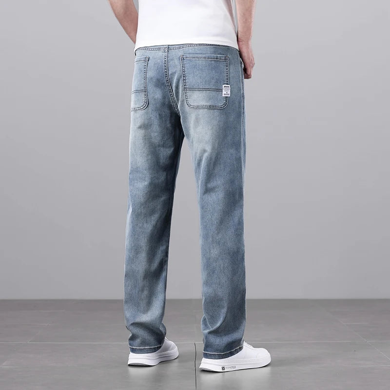 Ultra-thin Baggy Jeans Men's 2024 New Lyocell Soft Fabric Brand Casual Straight Stretch Vintage Denim Trousers Male