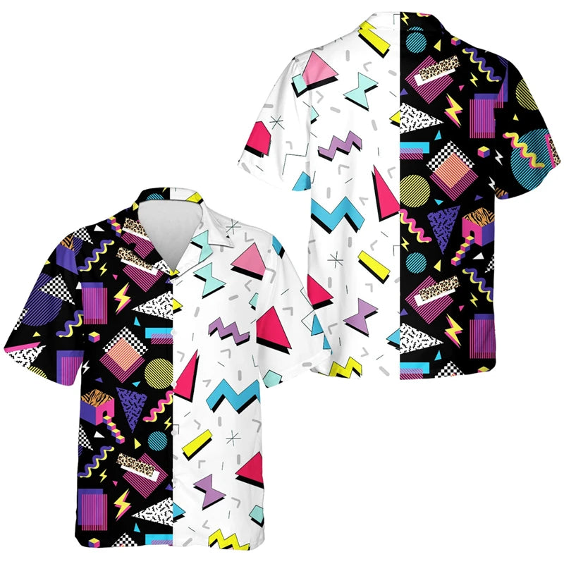 Vintage Men's Shirt Summer Daily Shirt Hawaiian Back to the 80"s Letter Print Casual Loose Shirts Short Sleeve Beach Camisa Top