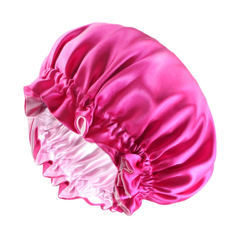 New Solid Elastic Double Layer Satin Bonnet Nightcap Doubleside Women Shower Bath Caps Night Sleep Hair Protection Hat