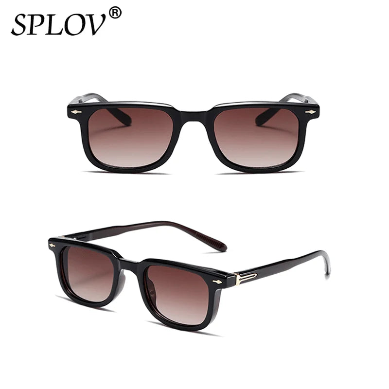 Luxury Vintage Square Men Sunglasses Rivets Driving Shades Fashion Gradient Leopard Eyewear Blue Green Trendy Sun Glasses UV400