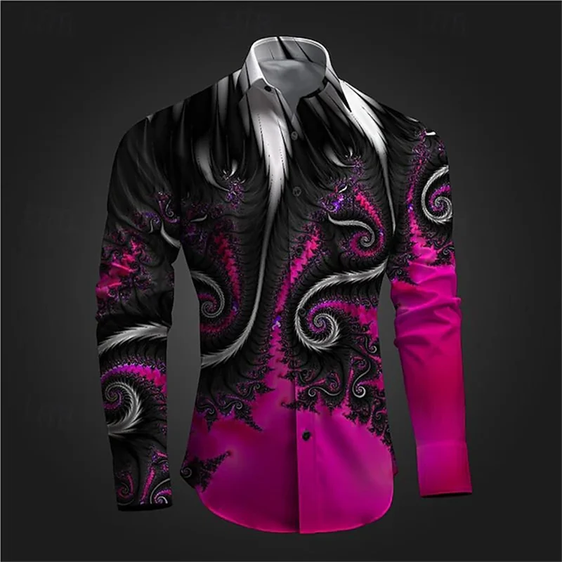 New 3D Printed Long Sleeve Shirts For Men Cloths Vintage Lapel Button Tops Casual High Quality Streetwear Shirt Male Clothes