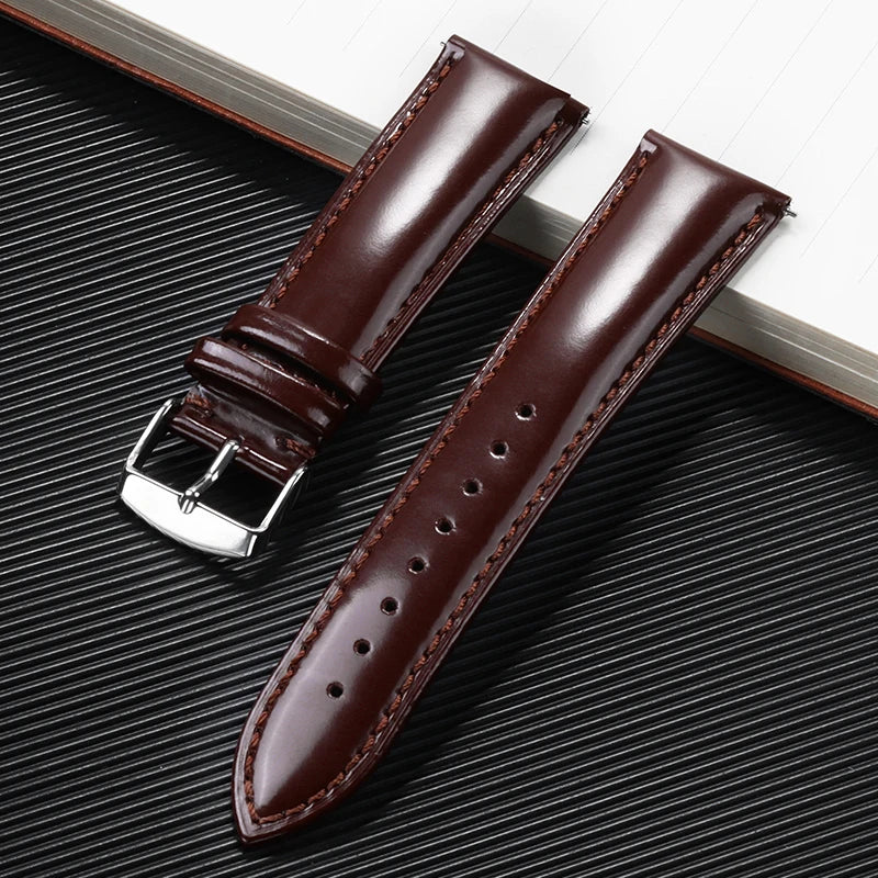 Glossy Cowhide Strap for Omega for Seiko Brown Black Green Watch Band 20mm 22mm Genuine Cordovan Wristband Men's Accessories