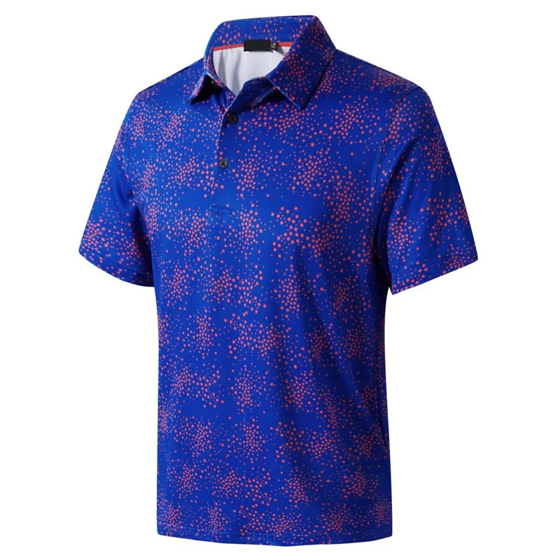Stars Tree Pattern 3D Printed Polo Golf Shirt For Men Plaid Striped Design Casual Sports Button T-shirt Short Sleeves Sunday
