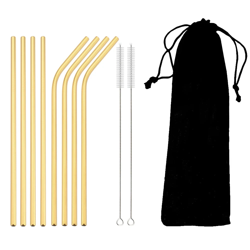 Colorful Reusable Drinking Straw Metal Straws 304 Stainless Steel Straws Set with Brush Bar Cocktail Straw for Glasses Drinkware