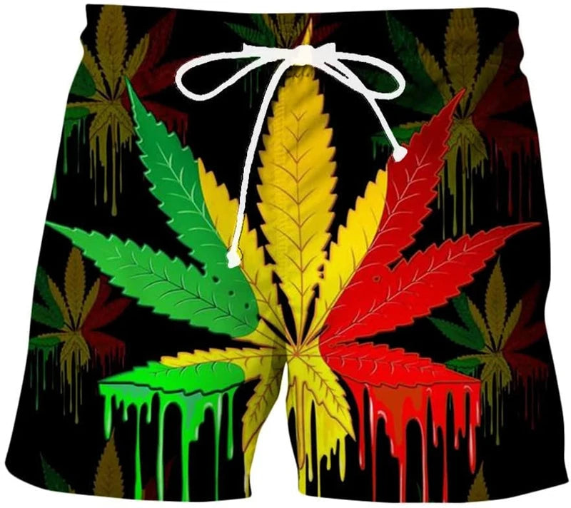 Summer Men Beach Shorts Casual 3d Print Weed Graphic Short Pants Oversized Casual Quick Drying Vacation Men Swimming Shorts Y2k