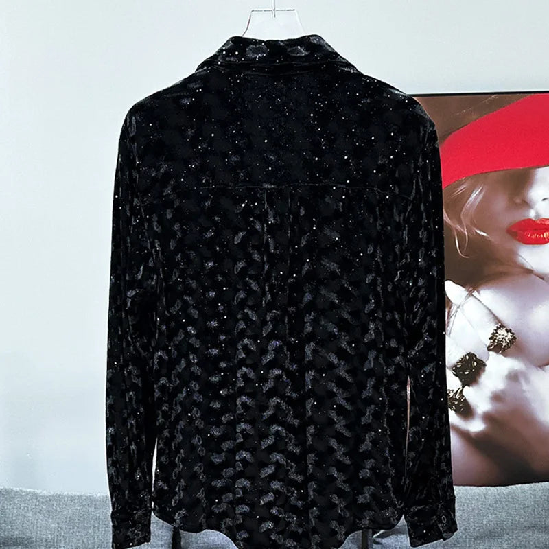 PFHQ Men's Shirt Autumn Winter New Fashion Velvet Design Trendy Versatile 2024 Solid Color Turn-down Collar Tops 21Z6683