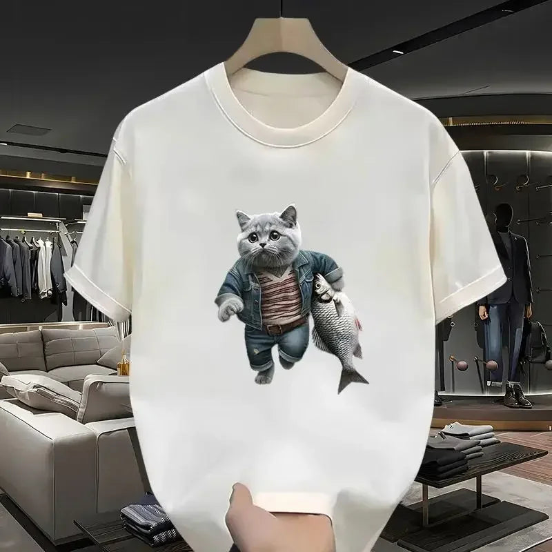 2024 New Super Cute Cat European and American Fashion Short sleeved Women's Essential Cartoon Print T-shirt Exquisite Gift