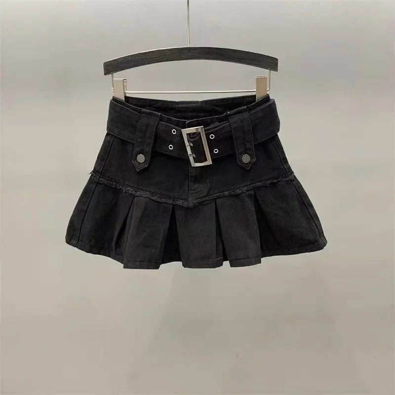 Y2k Skirt Gothic Fashion Big Pocket Washed Blue Denim Wrapped Hip Skirts Harajuku Casual Sexy Girl Pleated Mini Skirt Streetwear