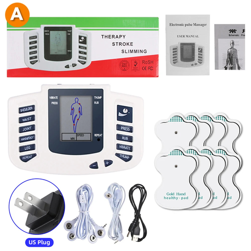8 Modes EMS Electric Muscle Stimulator Tens Unit Machine with Hand Foot Massage Electrostimulator Pulse Massager for Body 8 Pads