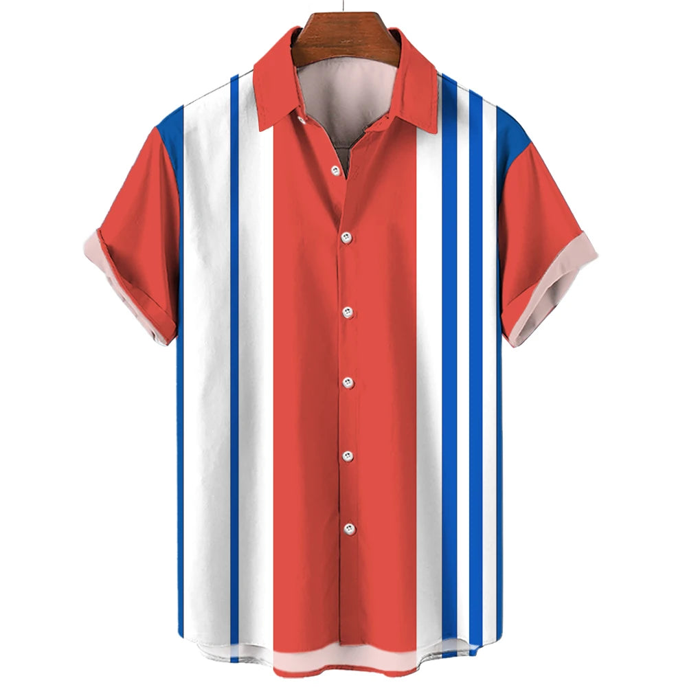 Fashion Men Striped Button Shirt Summer Oversized Short Sleeve Business Casual Streetwear Male