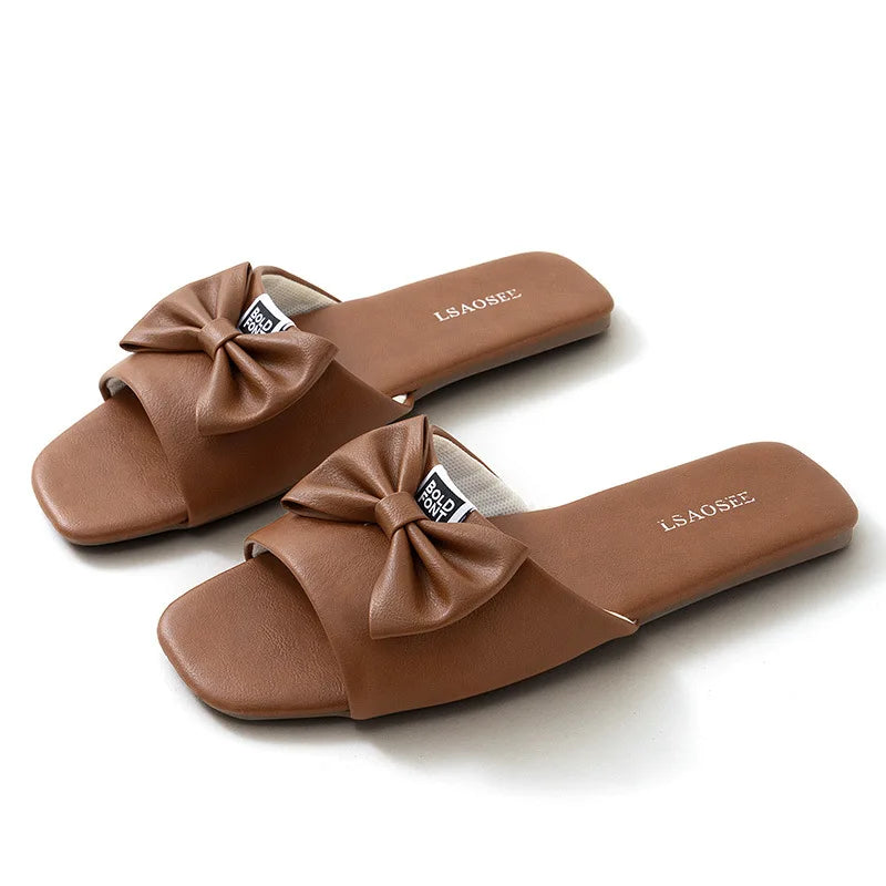 Leather Slippers Women Wear Office Slippers in Spring and Summer, Ladies Indoor Home Non-slip Tendon Bottom.