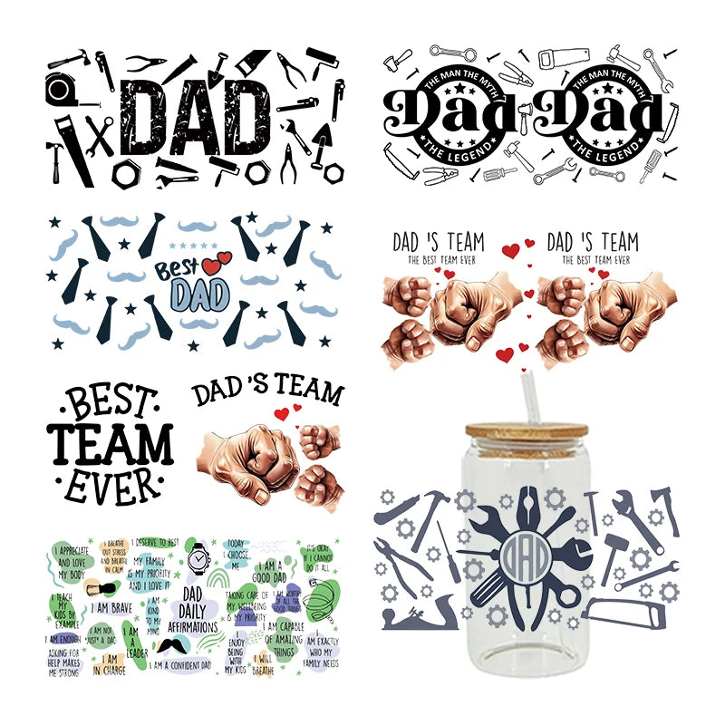 3D UV DTF Transfers Stickers 16oz Cup Wraps Dad Father's Day Printed For DIY Glass Ceramic Metal Leather Etc. D11785