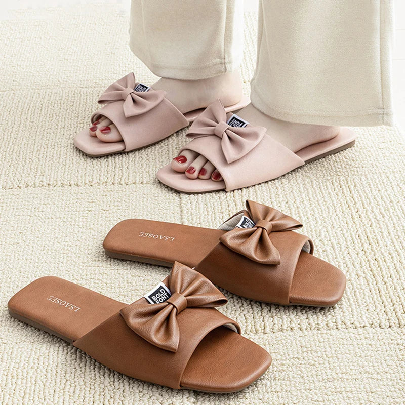 Leather Slippers Women Wear Office Slippers in Spring and Summer, Ladies Indoor Home Non-slip Tendon Bottom.
