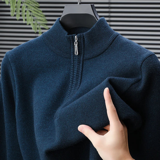 New Sweatwear Mens Turtlenecks Sweaters Knit Pullovers Solid Color Long Sleeved Sweater Male Oversize Zipper Basic Coats Jumper