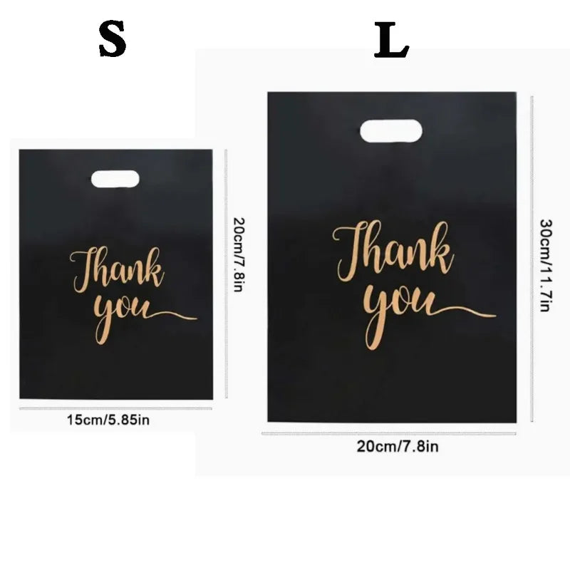 10/20/50/100PCS Black Gift Handbag Thank You Gold Print Party Anniversary Christmas Mother's Day Father's Day Shopping Gift Bag
